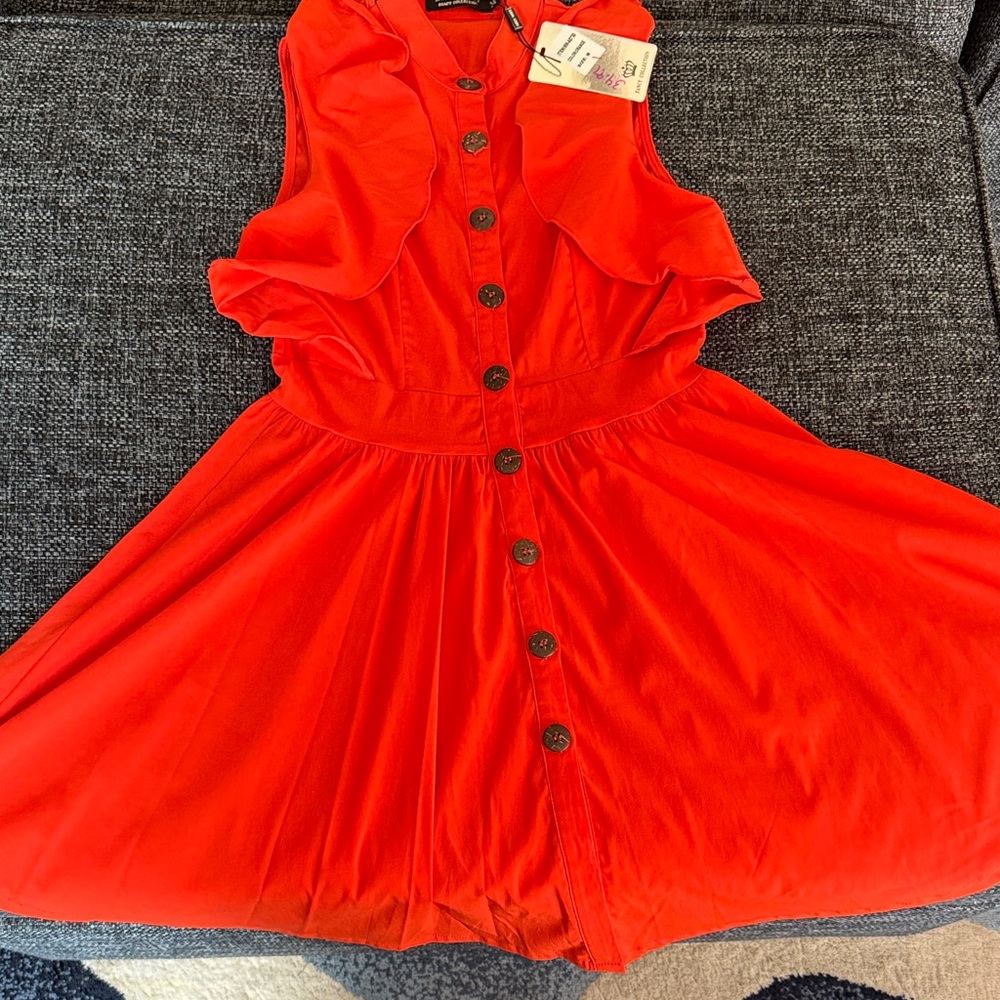 Bright Red/Orange Women’s Button-Front Ruffle Dress
